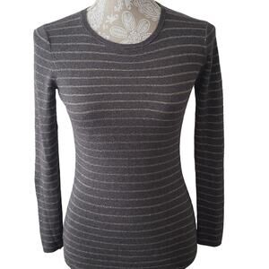 Ann Taylor Petite Striped Gray Sweater S